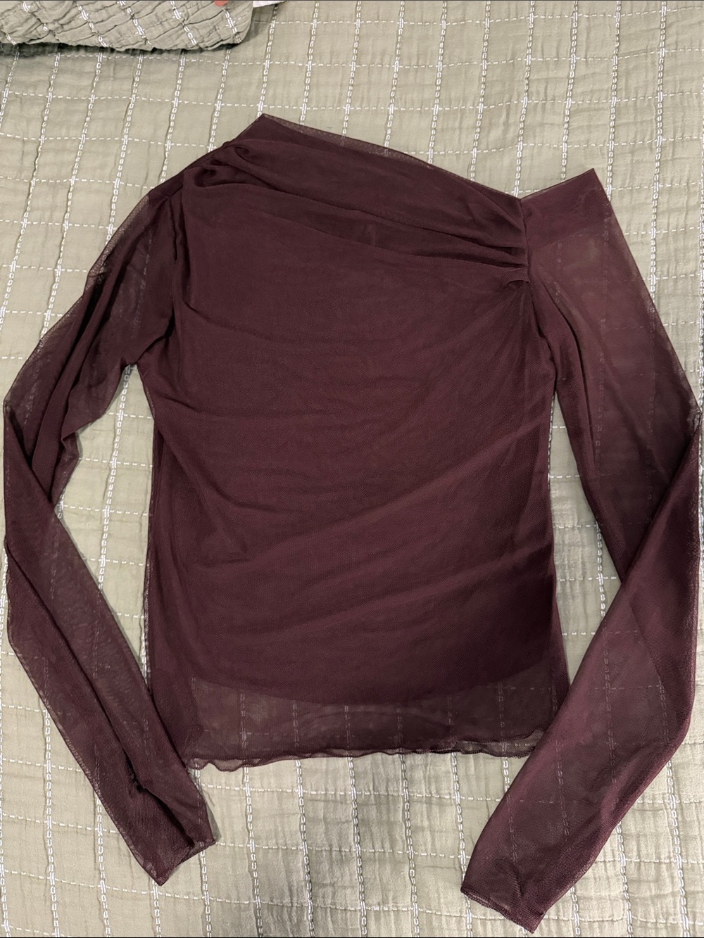 NWT Sheer Long-Sleeve Mesh Top in Wine - Feminine Layering Tee